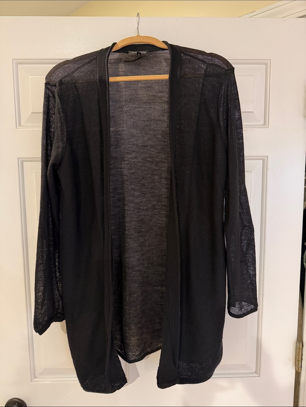 Eileen Fisher Black Sheer Open-Front Cardigan